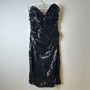 Vintage 80’s Tadashi Shoji Black Sequin Strapless Cocktail Bustier Dress